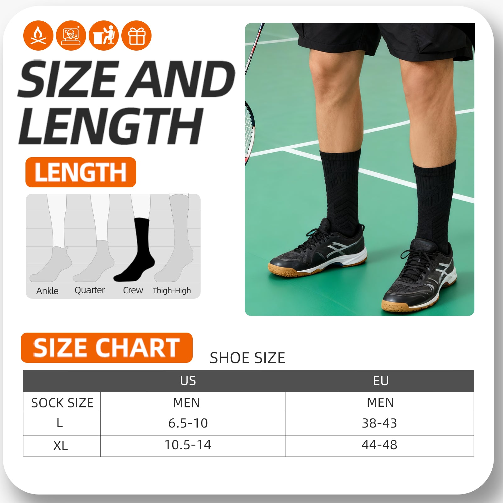 MQAMEX Elite Ultra Light Tennis + Pickleball Socks-Crew Socks